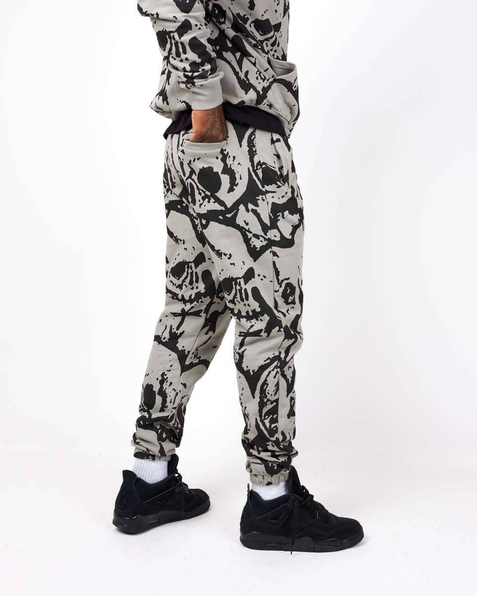 Gray Crushed Skulls Sweatpants