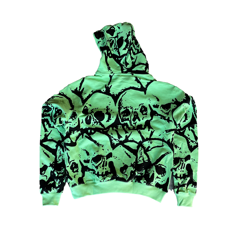 Faded Green Crushed Skulls Hoodie