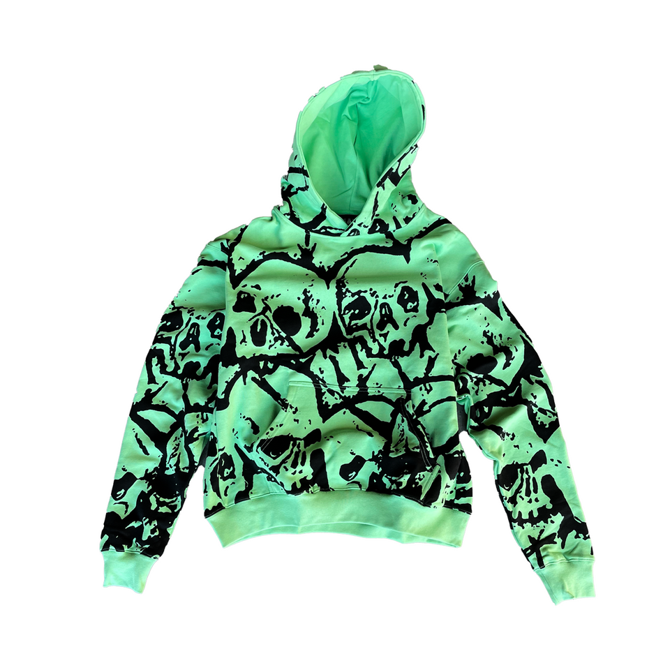 Faded Green Crushed Skulls Hoodie