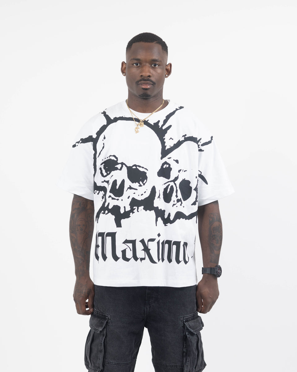 White Black Skull Crush Tee